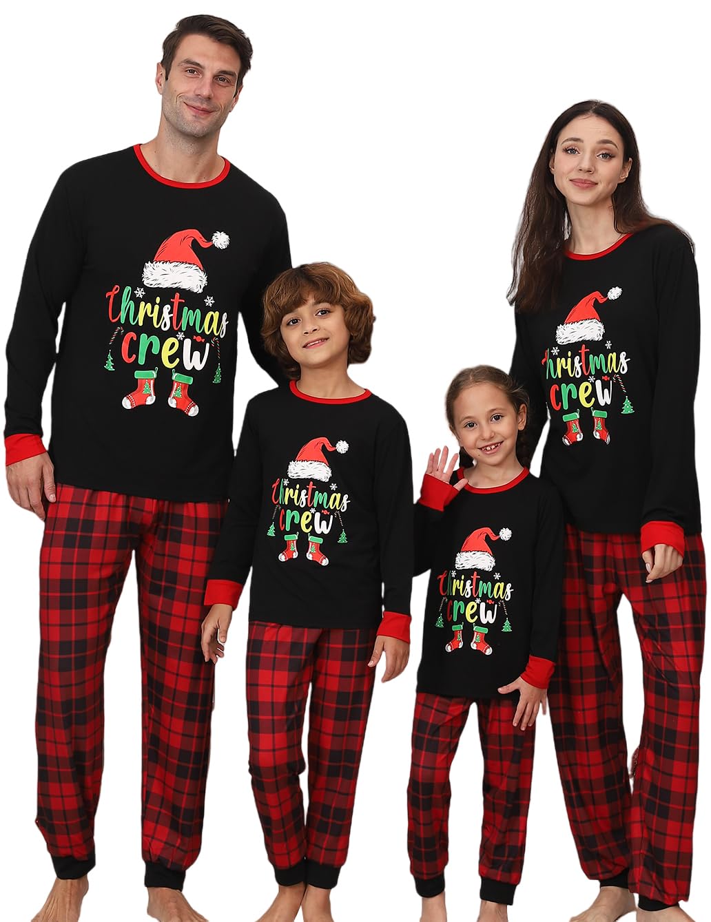 Family Funny Christmas Pajamas Matching Lounge Sleepwear Sets for Women Couples Mens Adult Ladies Xmas Santa Shape Letter Print Top and Plaid Pants Pjs Holiday Pijamas Jammies（Santa Claus Set-WomenS)